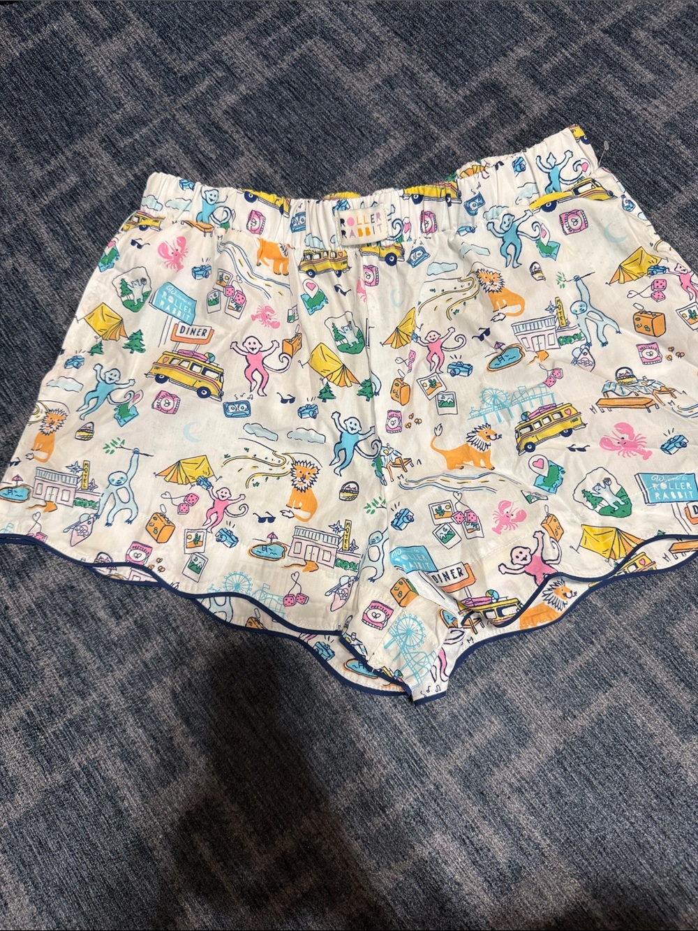 Roller Rabbit White Multicolor Travel-Print Cotton Lounge Shorts